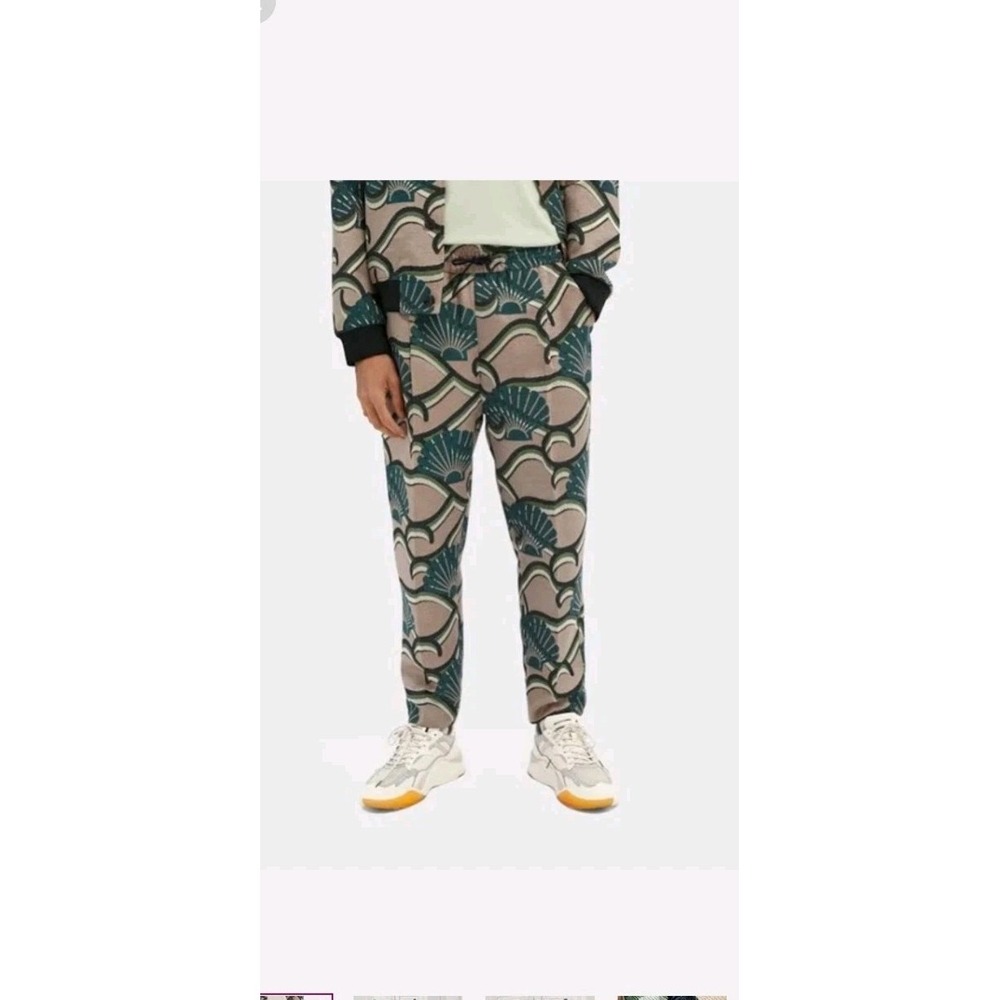 Scotch & Soda Printed Jacquard Sweatpants Size Large Green Floral 33X26